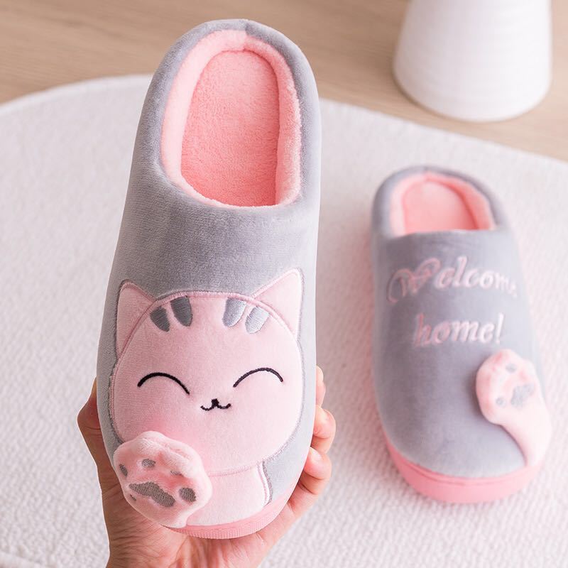 Unisex Winter Home Slippers - Cartoon Cat Lover Soft Warm Slippers