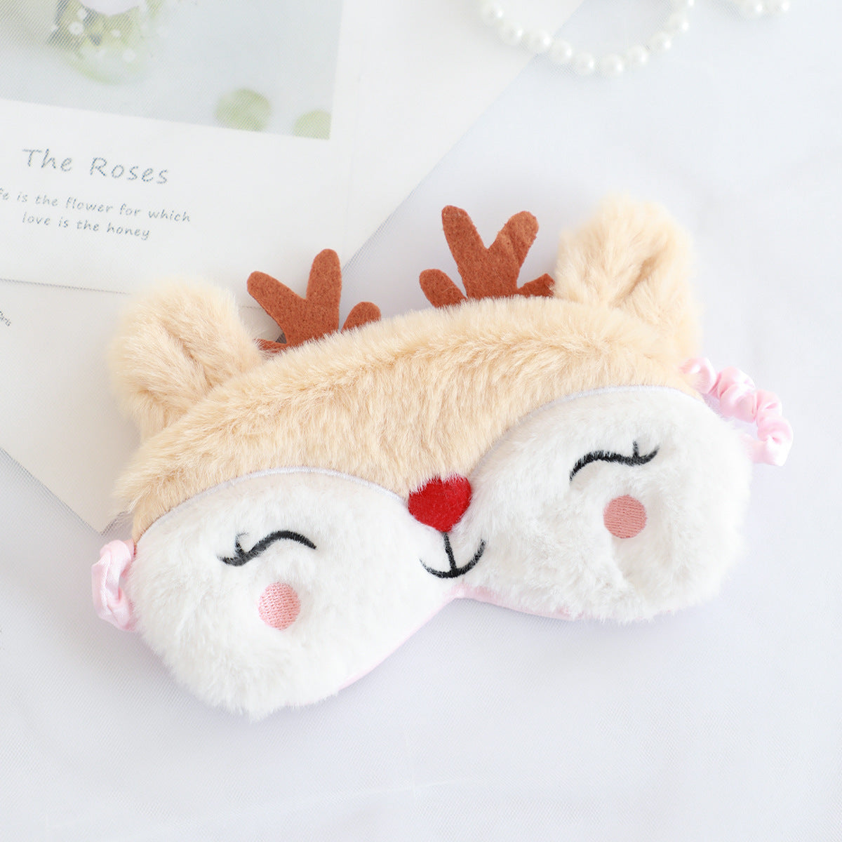 Elk Plush Warm Slippers for Women and Optional Eye Mask