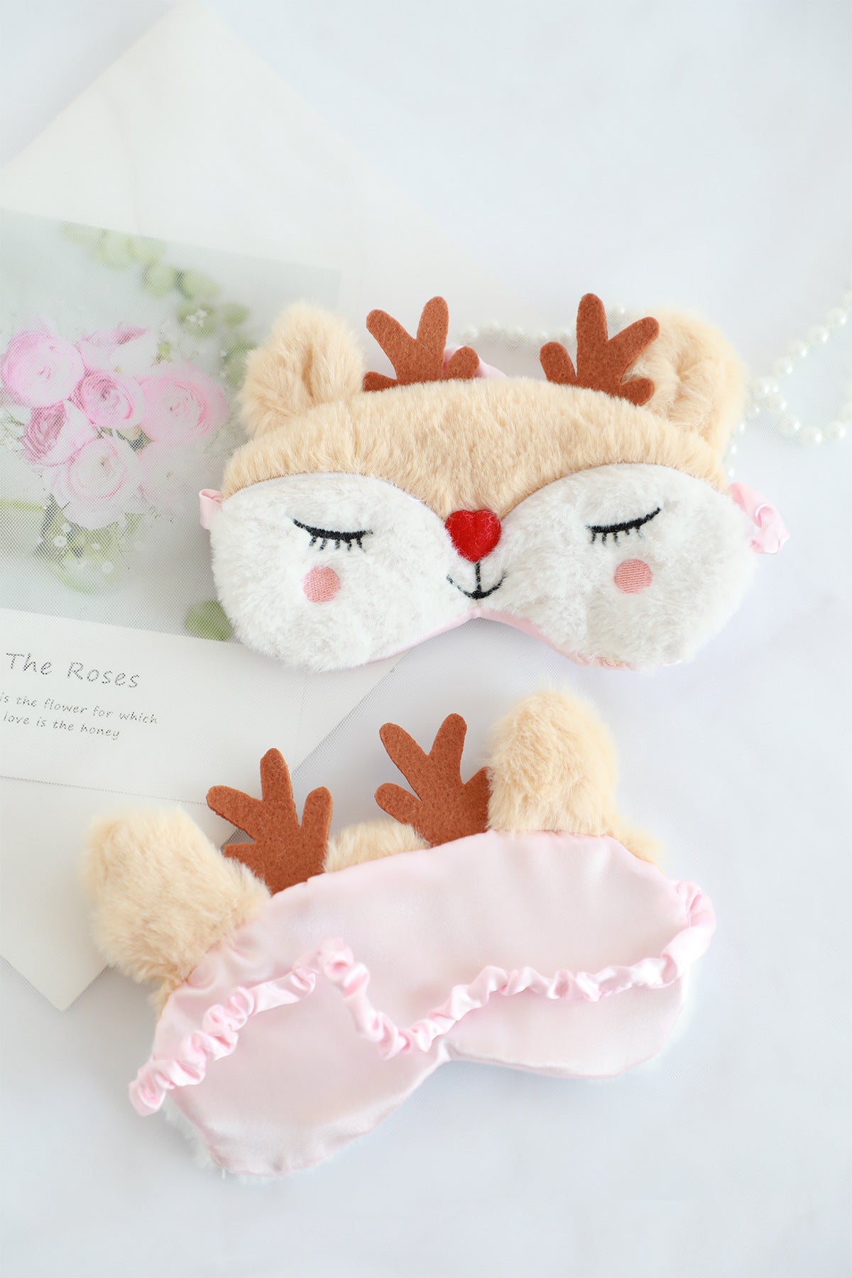 Elk Plush Warm Slippers for Women and Optional Eye Mask